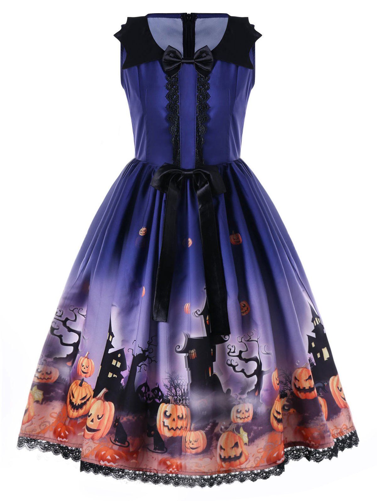 

Halloween Bowknot Embellished Swing Dress, Blue