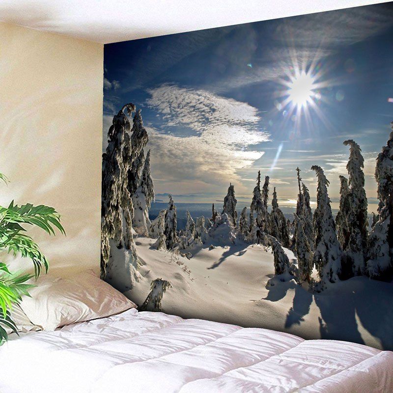 

Wall Decor Christmas Snowscape Tapestry, Blue