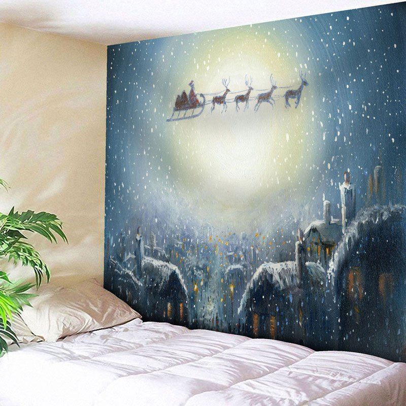 

Christmas Sled Moon Wall Tapestry, Cloudy