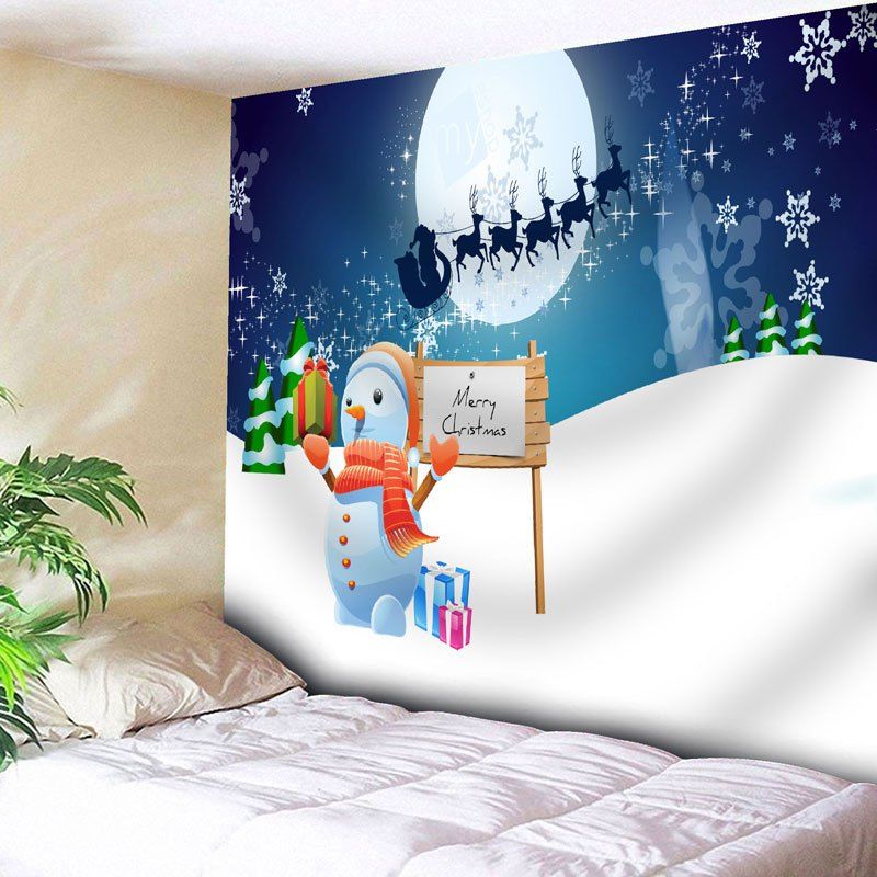 

Christmas Sled Snowman Moon Wall Tapestry, White