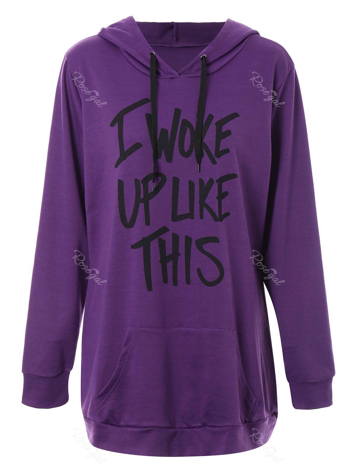 

Kangaroo Pocket Woke Up Graphic Plus Size Hoodie, Purple