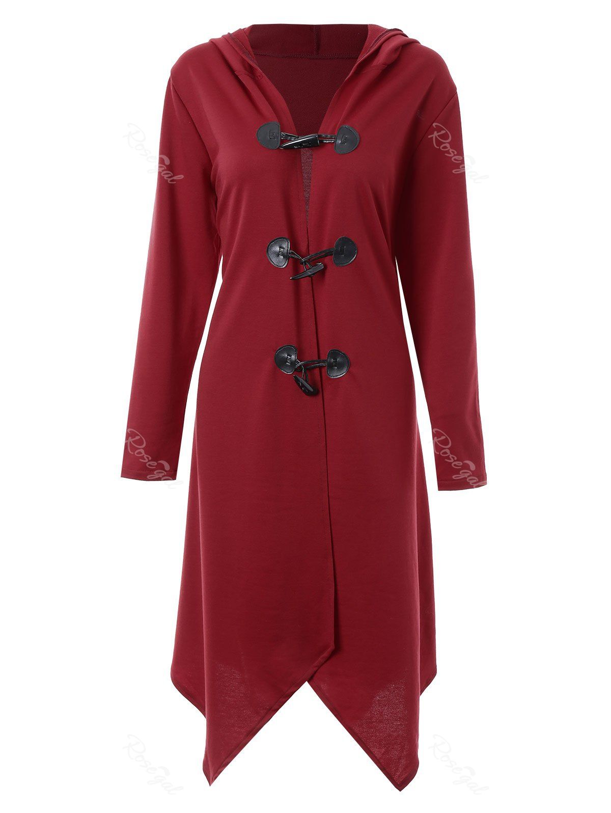 

Plus Size Duffle Long Asymmetric Cloak Coat, Wine red