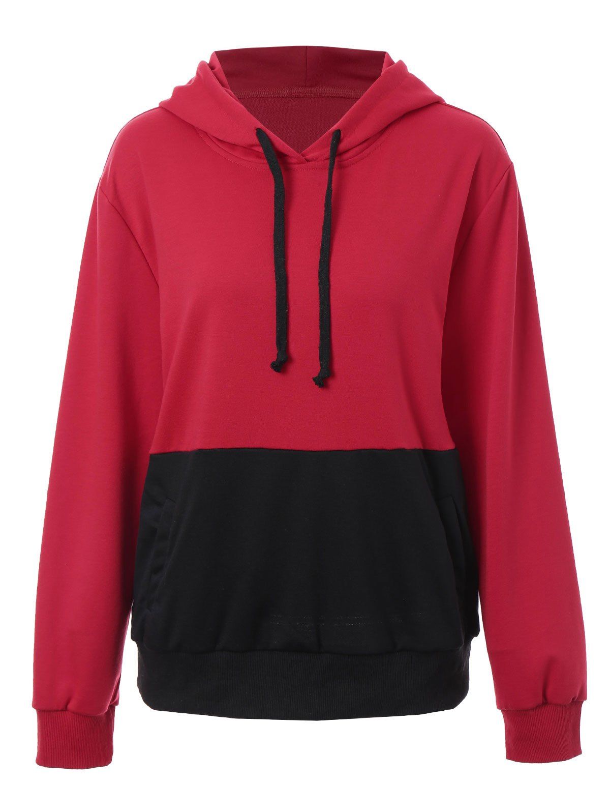 

Plus Size Kangaroo Pocket Color Block Hoodie, Red