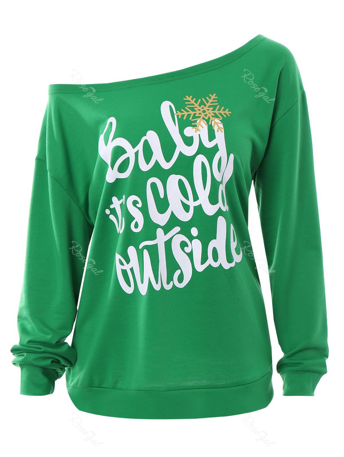 

Plus Size Baby Its Cold Outside Letter Christmas Sweatshirt, Green