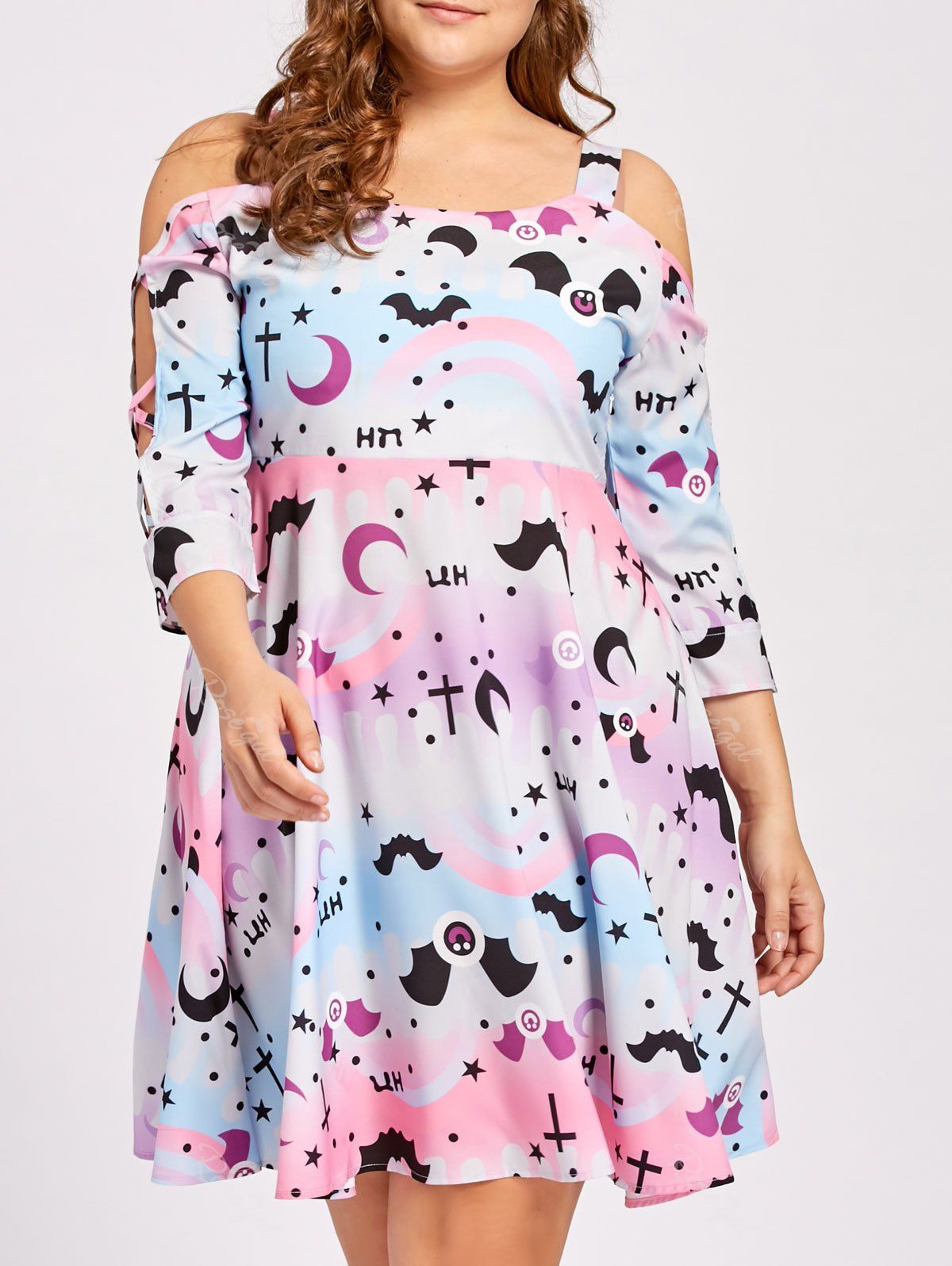 [46 OFF] Plus Size Cutout Shoulder Halloween Party Vintage Dress Rosegal
