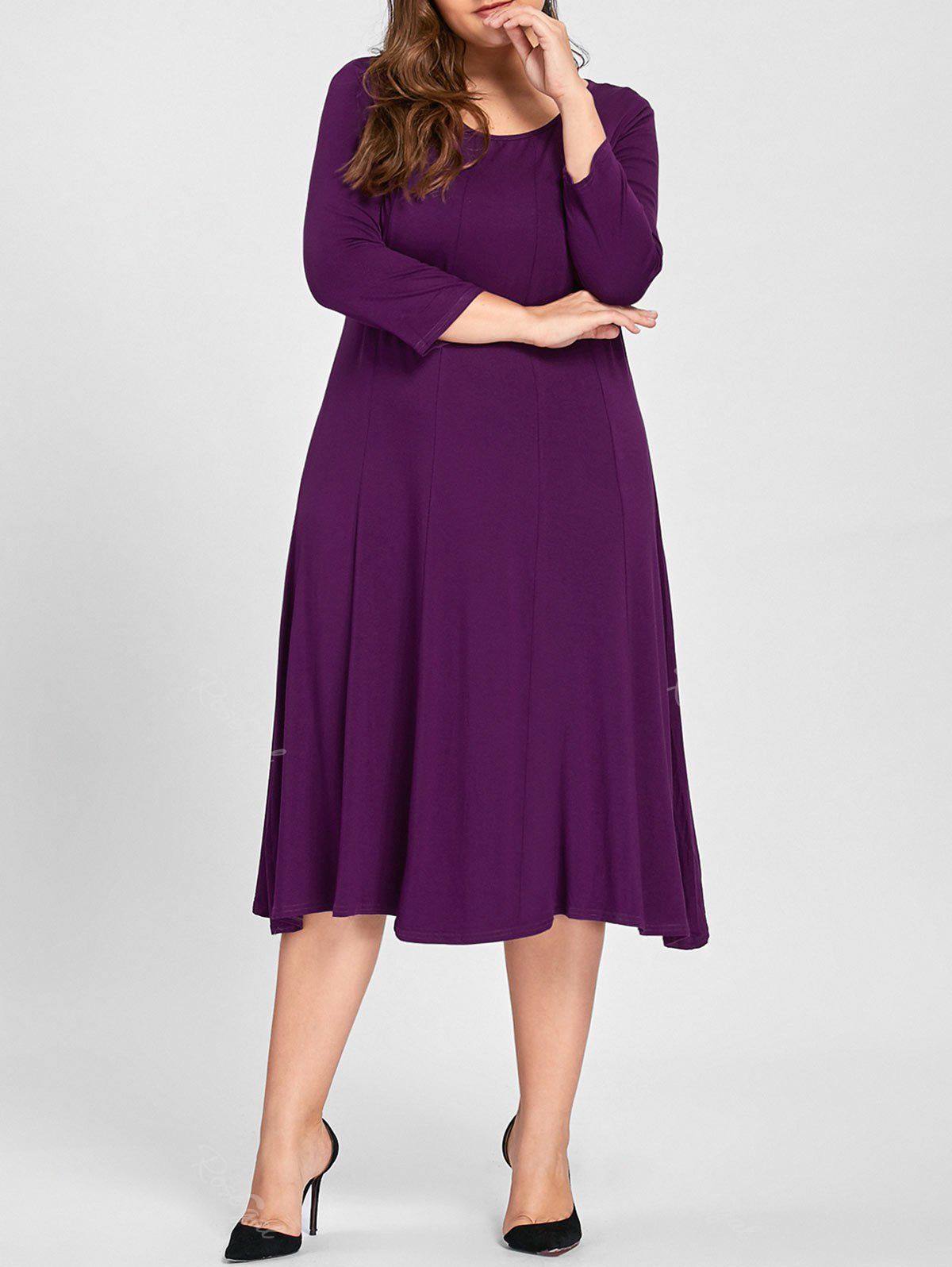 

Plus Size A Line Midi T Shirt Dress, Purple