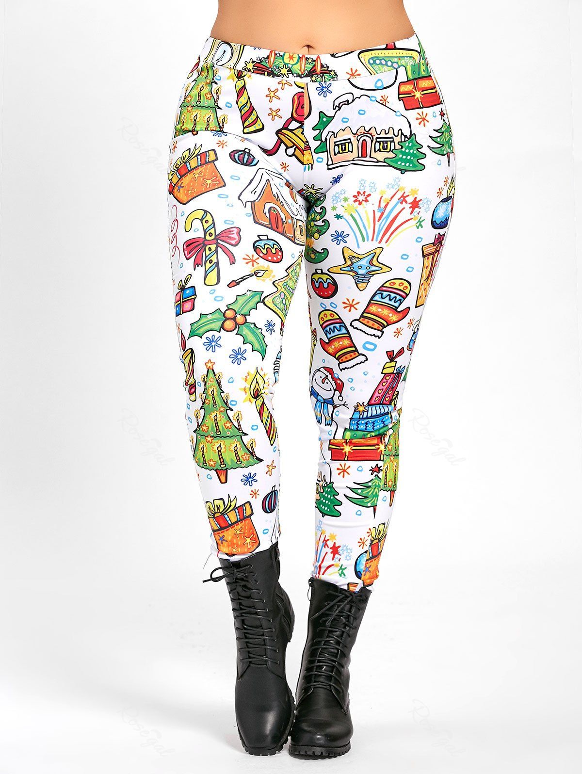 

Plus Size Christmas Day Printed Pants, White