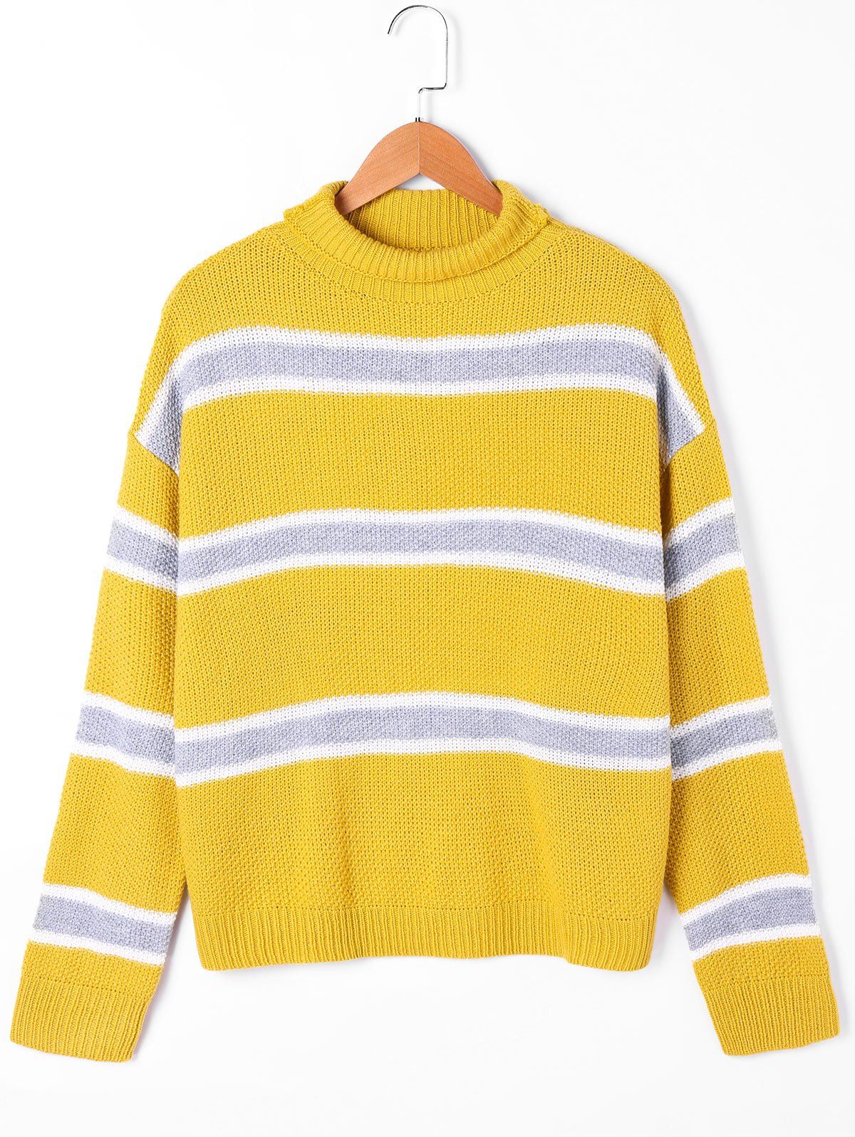 New Drop Shoulder Striped Turtleneck Sweater  