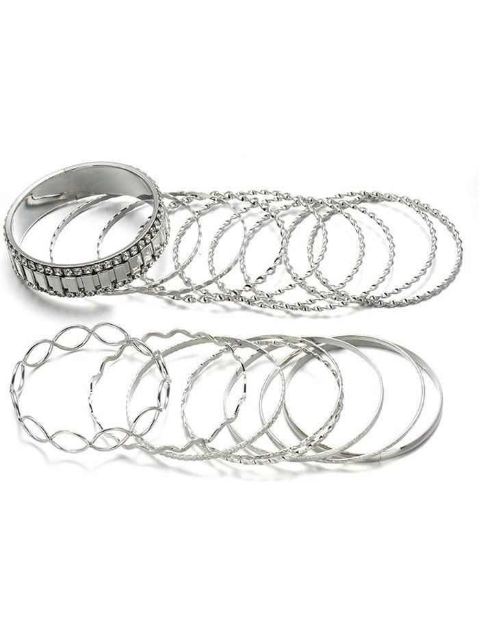 

Rhinestoned Alloy Circle Bangle Bracelet Set, Silver