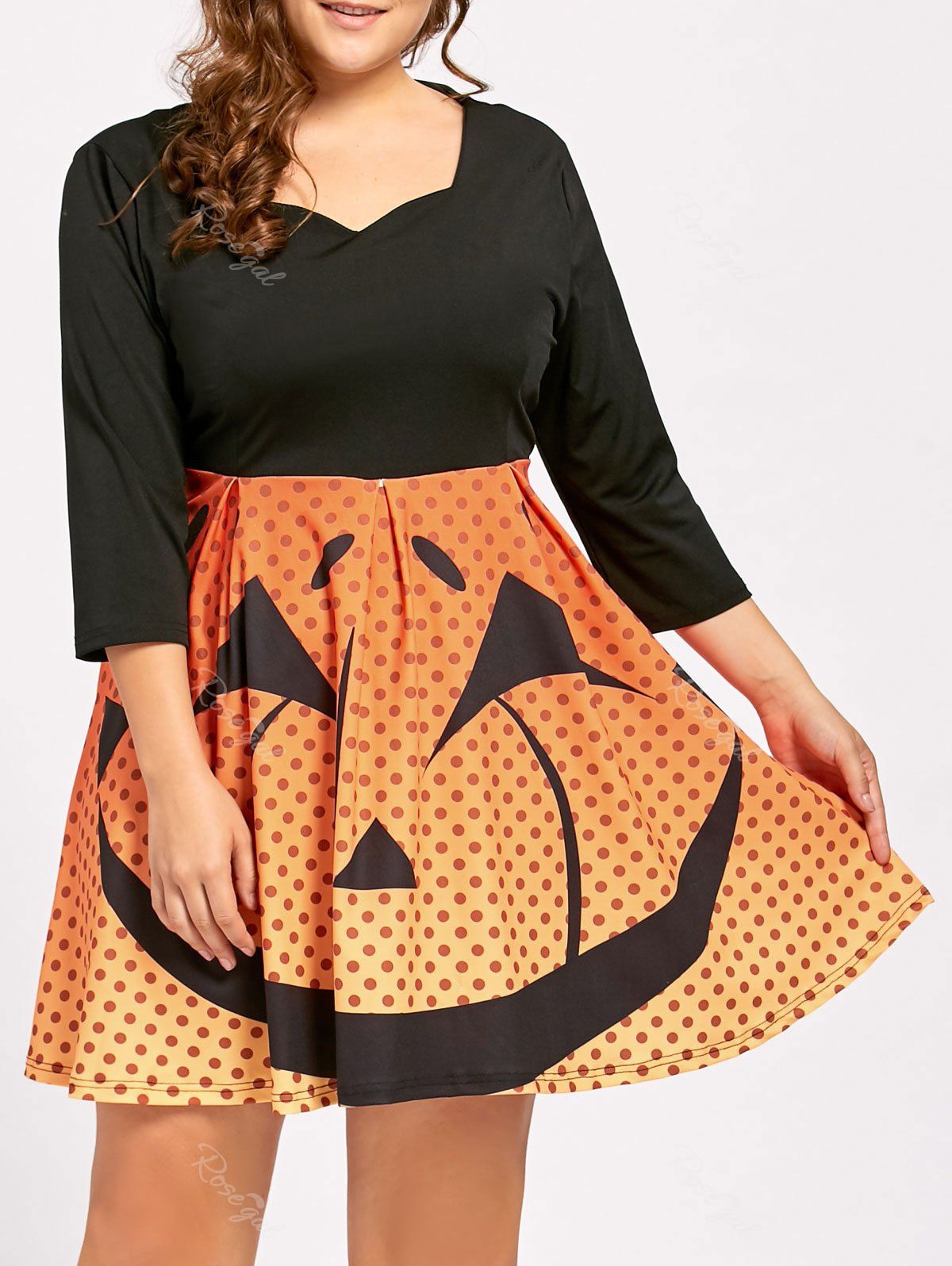 

Plus Size Pumpkin Face Vintage Halloween Party Dress, Black