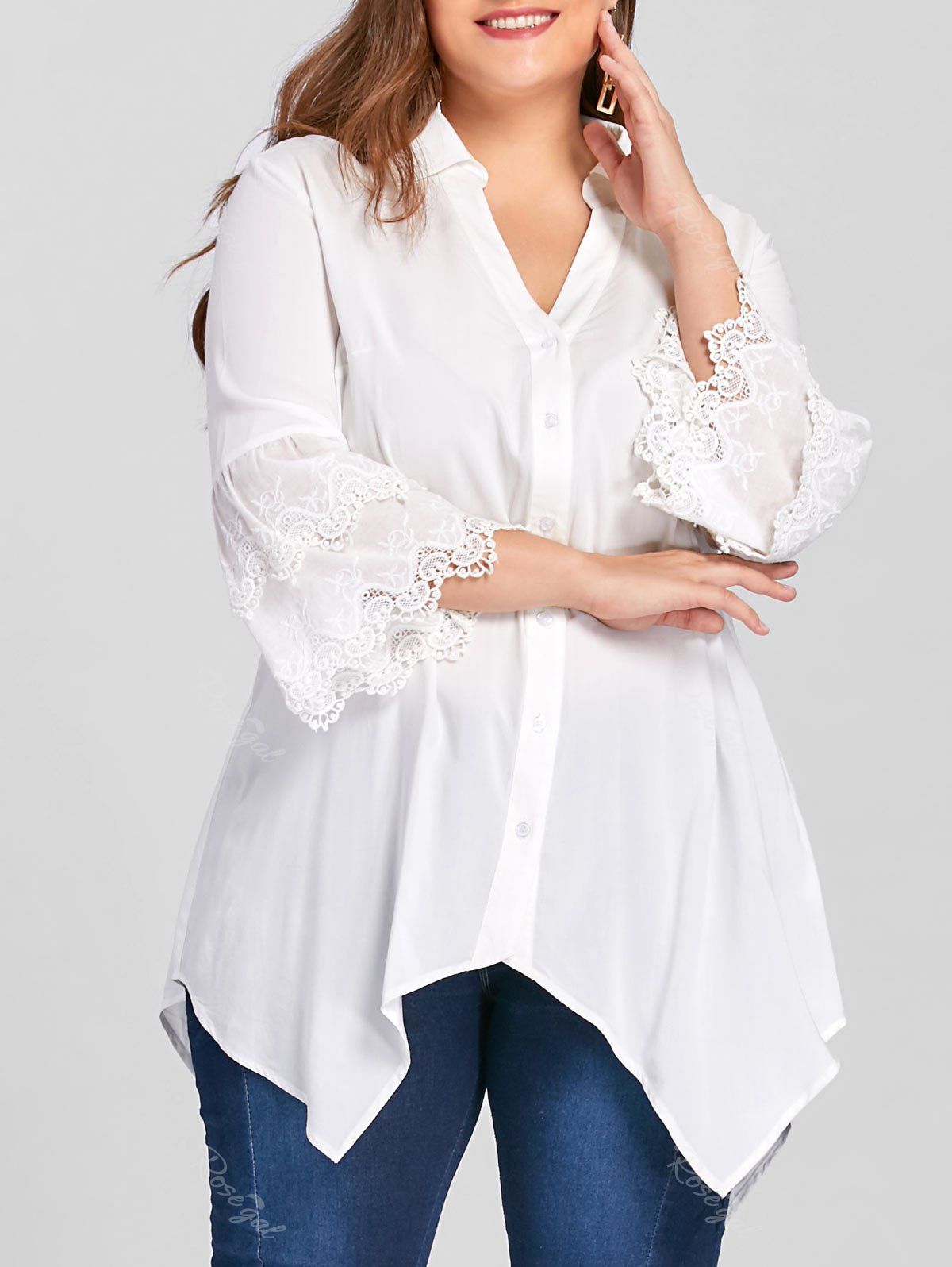 

Plus Size Layered Flare Sleeve Tunic Blouse, White