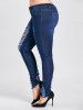 Plus Size Hole Destroyed High Waist Jeans -  