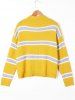 Drop Shoulder Striped Turtleneck Sweater -  