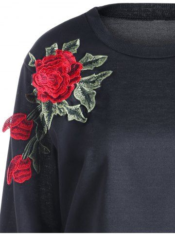 

Flower Embroidery Sweatshirt, Black