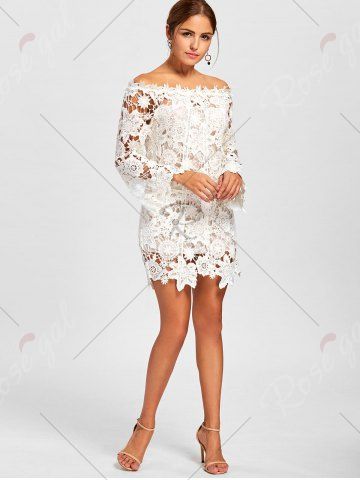 

Lace Flare Sleeve Off The Shoulder Mini Dress, White
