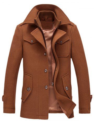 Epaulet Design Faux Twinset Wool Blend Jacket - BROWN - L