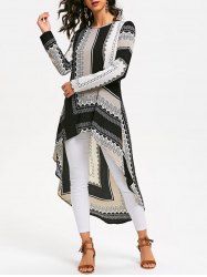 Tribal Print High Low Long Blouse Dress -  