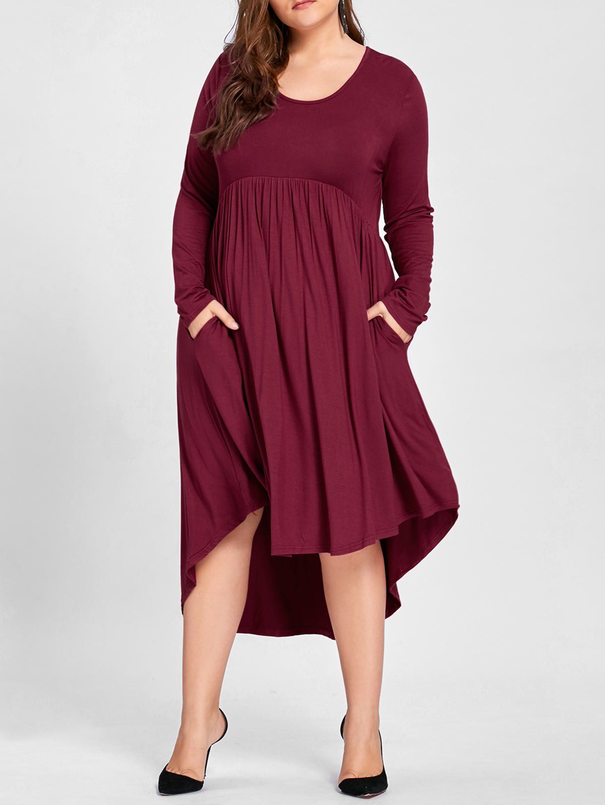 

Plus Size Empire Waist High Low T Shirt Dress, Claret