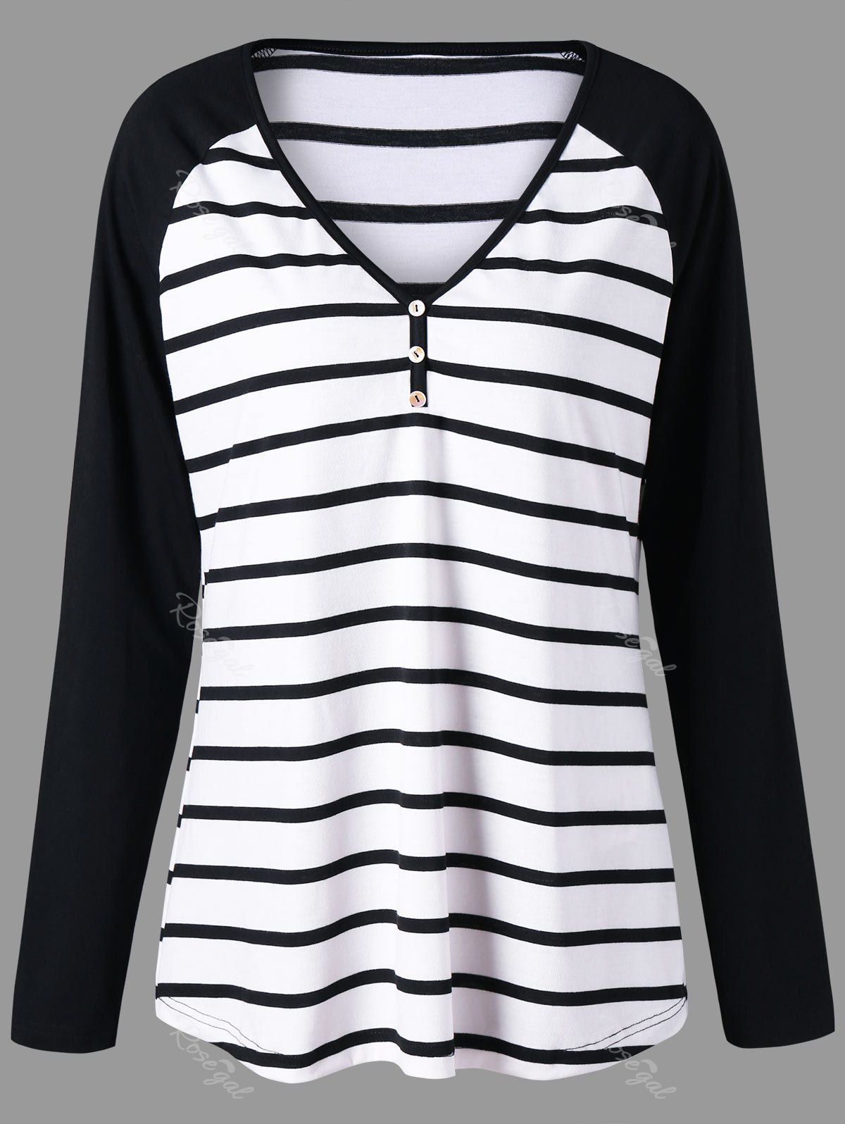 

Plus Size Striped Raglan Sleeve Top, Black stripe