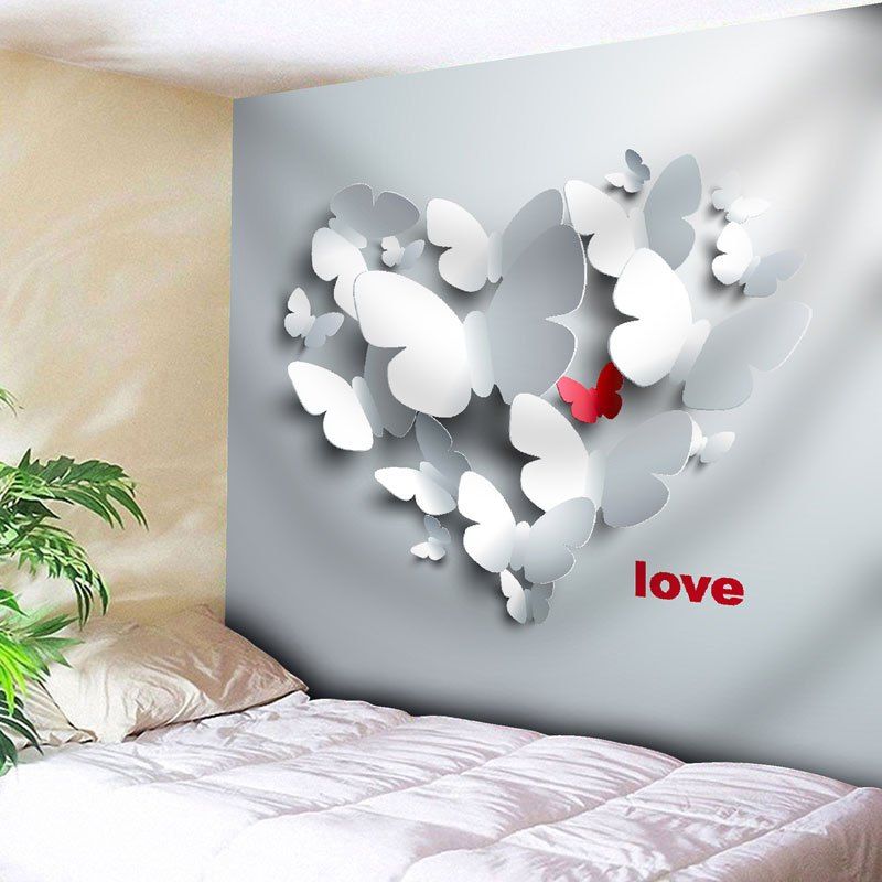 

Love Butterfly Printed Wall Tapestry, Grey white