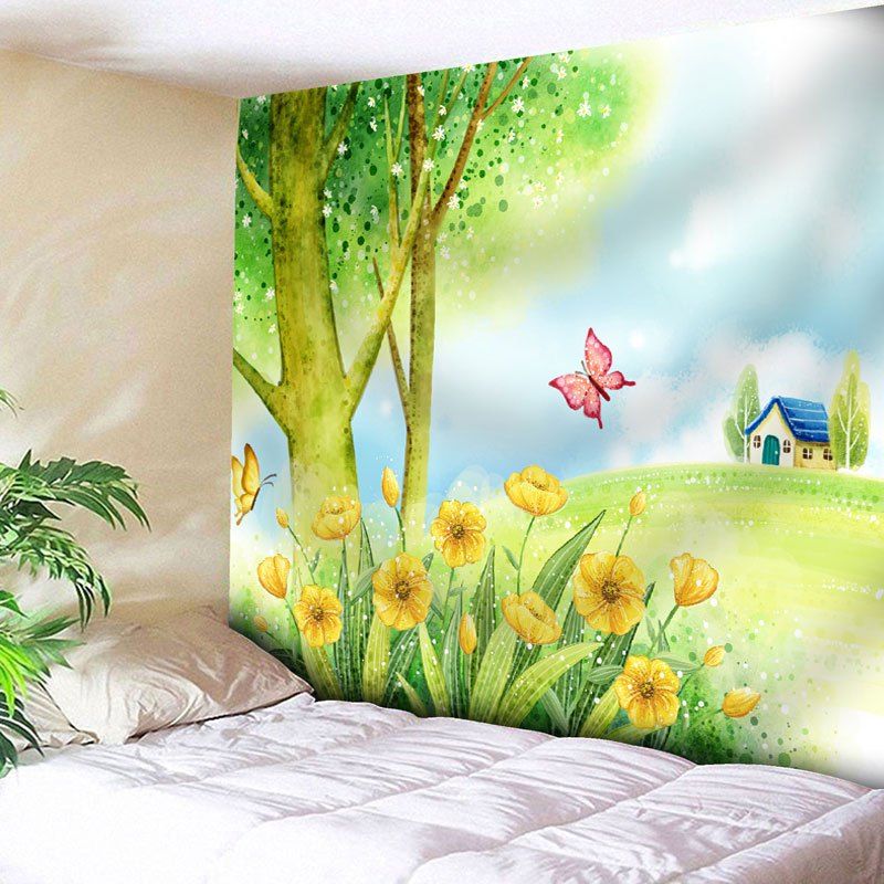 

Butterfly Landscape Printed Wall Tapestry, Yellow green