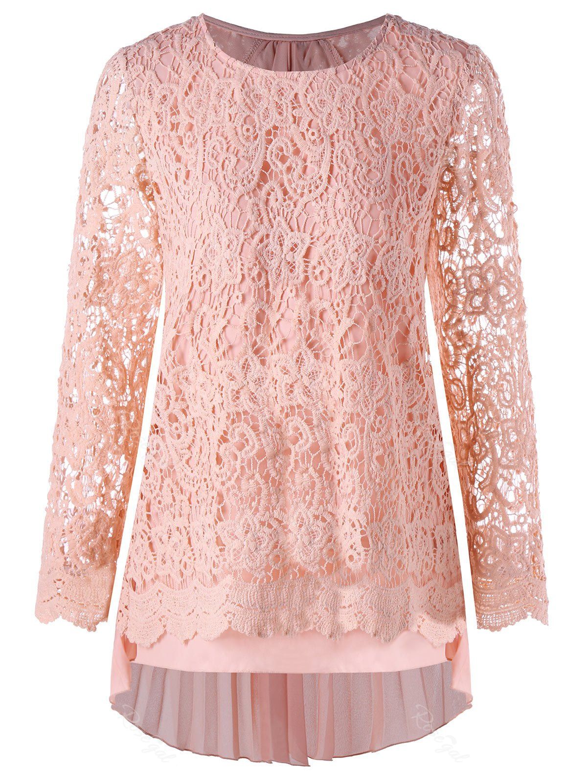 Pink 5xl Plus Size High Low Lace Mini Pleated Dress | RoseGal.com