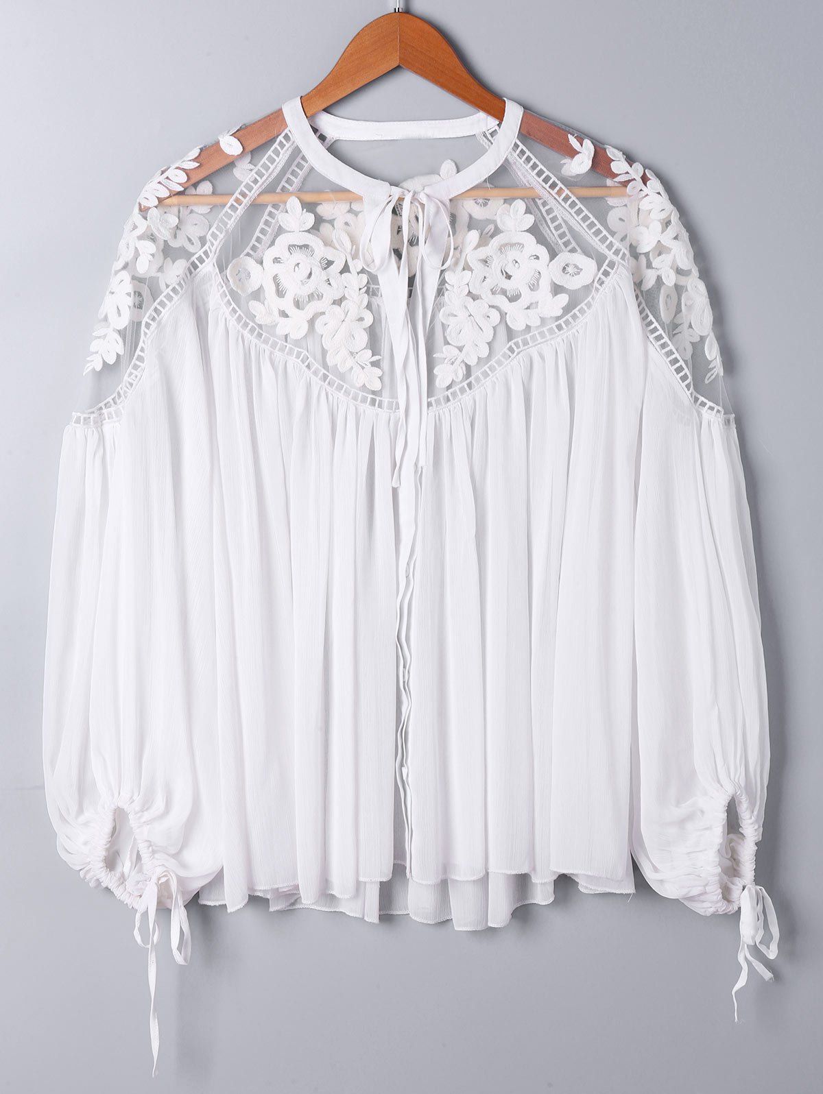 

Lace Panel Floral Embroidered Oversize Top, White