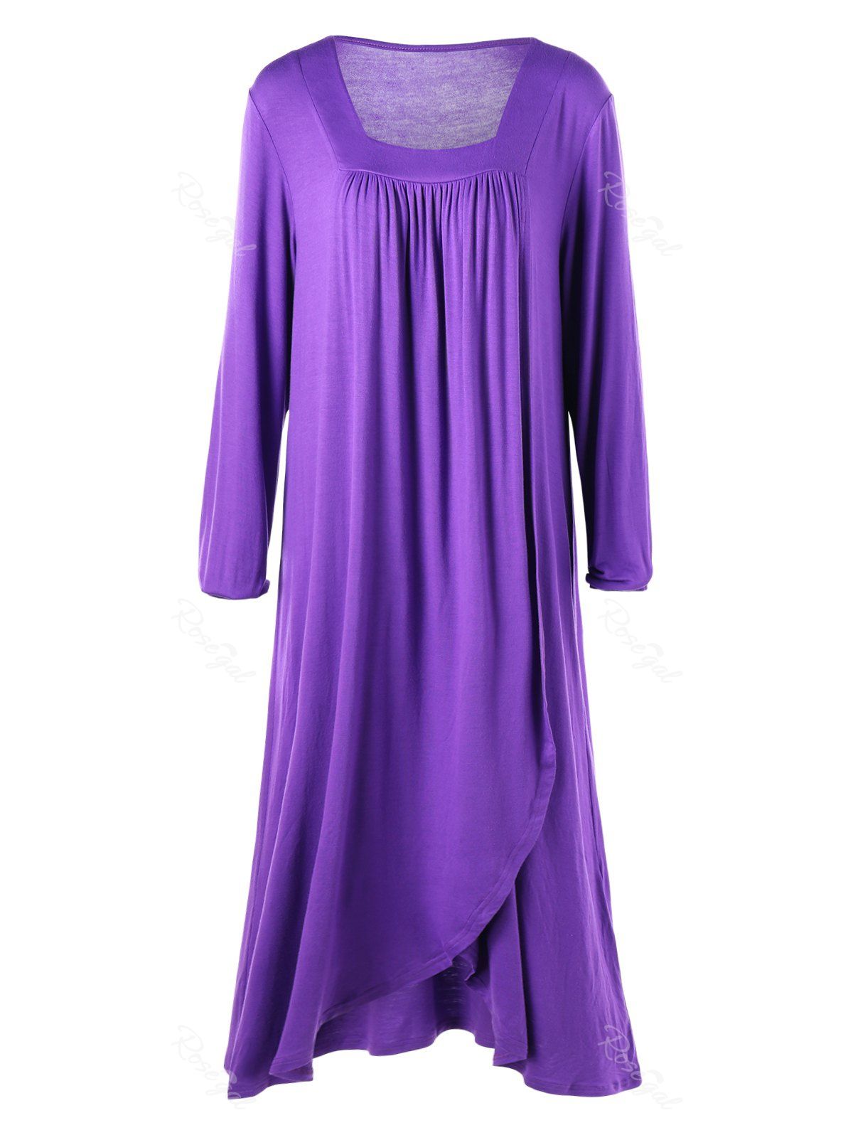 2019 Plus  Size  Midi Surplice T  shirt  Dress  In Purple  2xl 