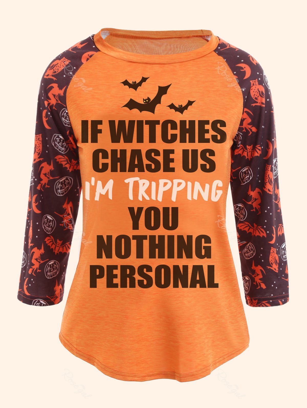 

Halloween Printed Raglan Sleeve Plus Size T-shirt, Orange