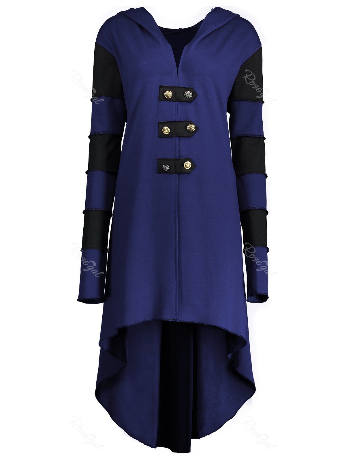 

Hooded Plus Size Lace-up High Low Coat, Blue