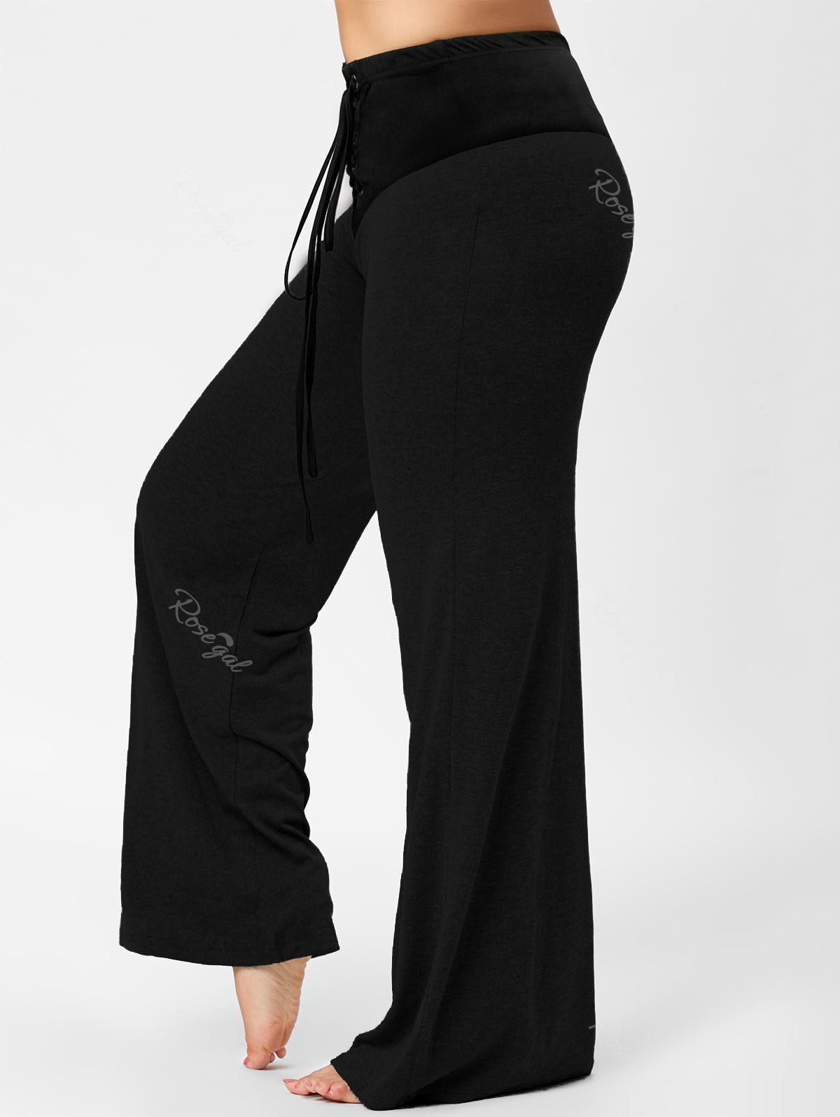Outfit Lace-up Plus Size Two Tone Flare Pants  