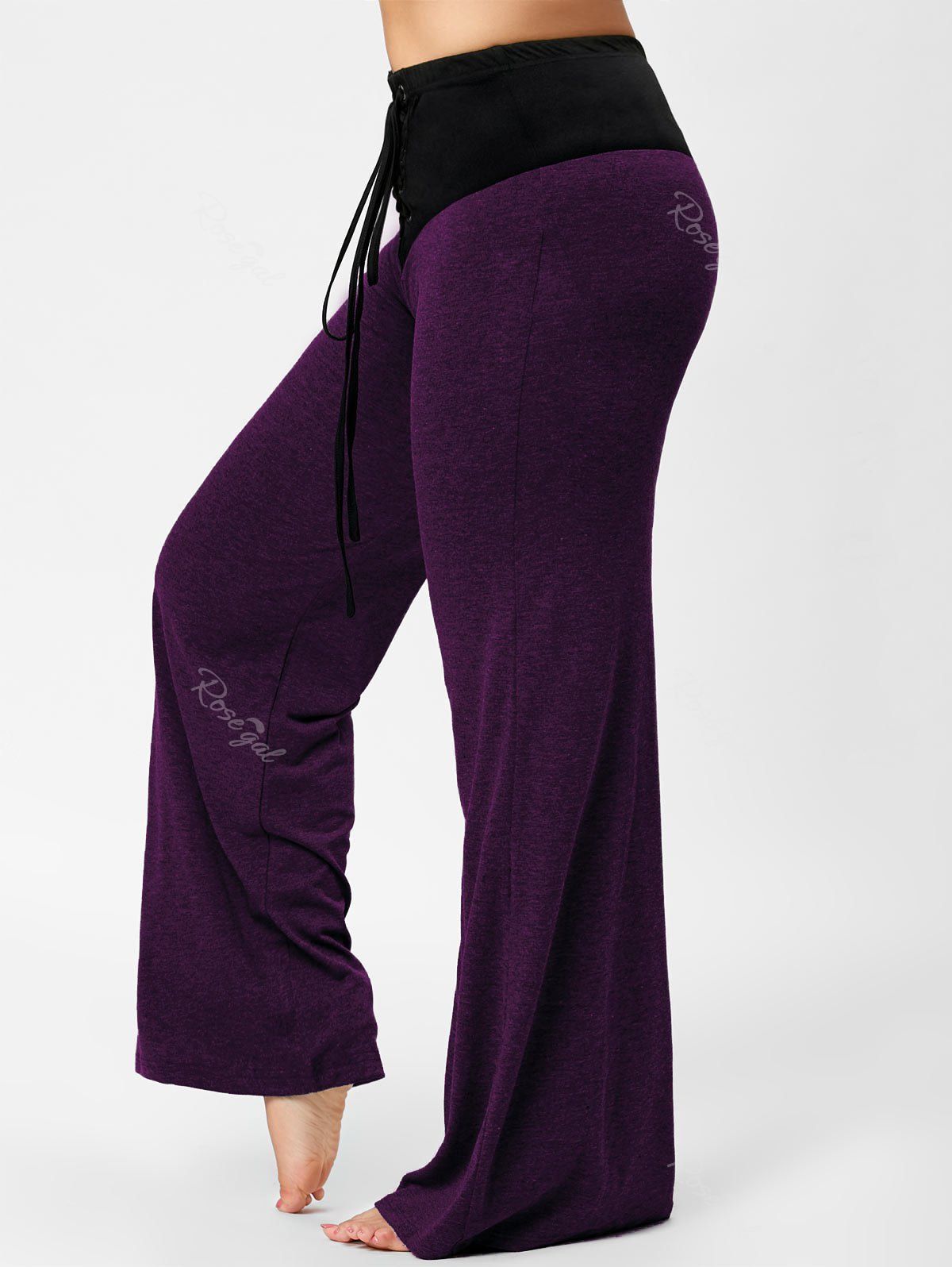 Online Lace-up Plus Size Two Tone Flare Pants  