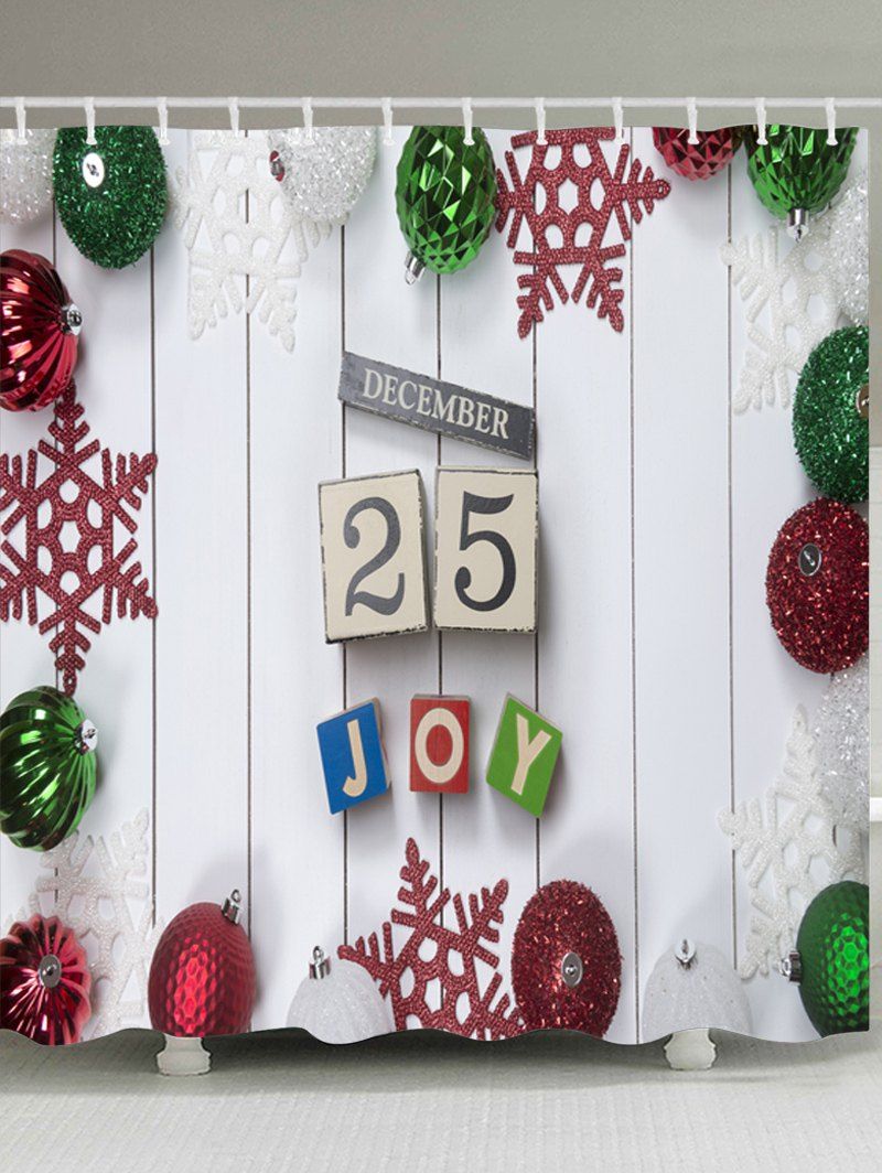 

Christmas Baubles Joy Print Fabric Waterproof Bathroom Shower Curtain, White