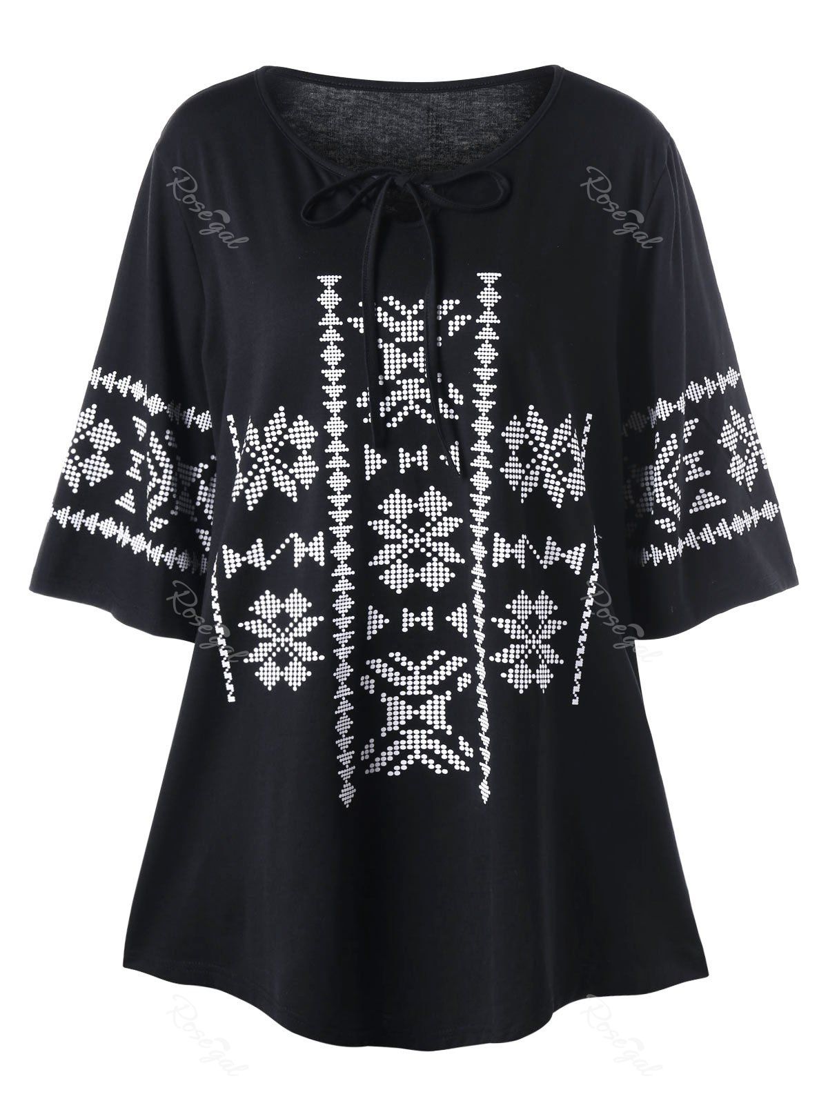 

Plus Size Tie Front Monochrome Top, Black