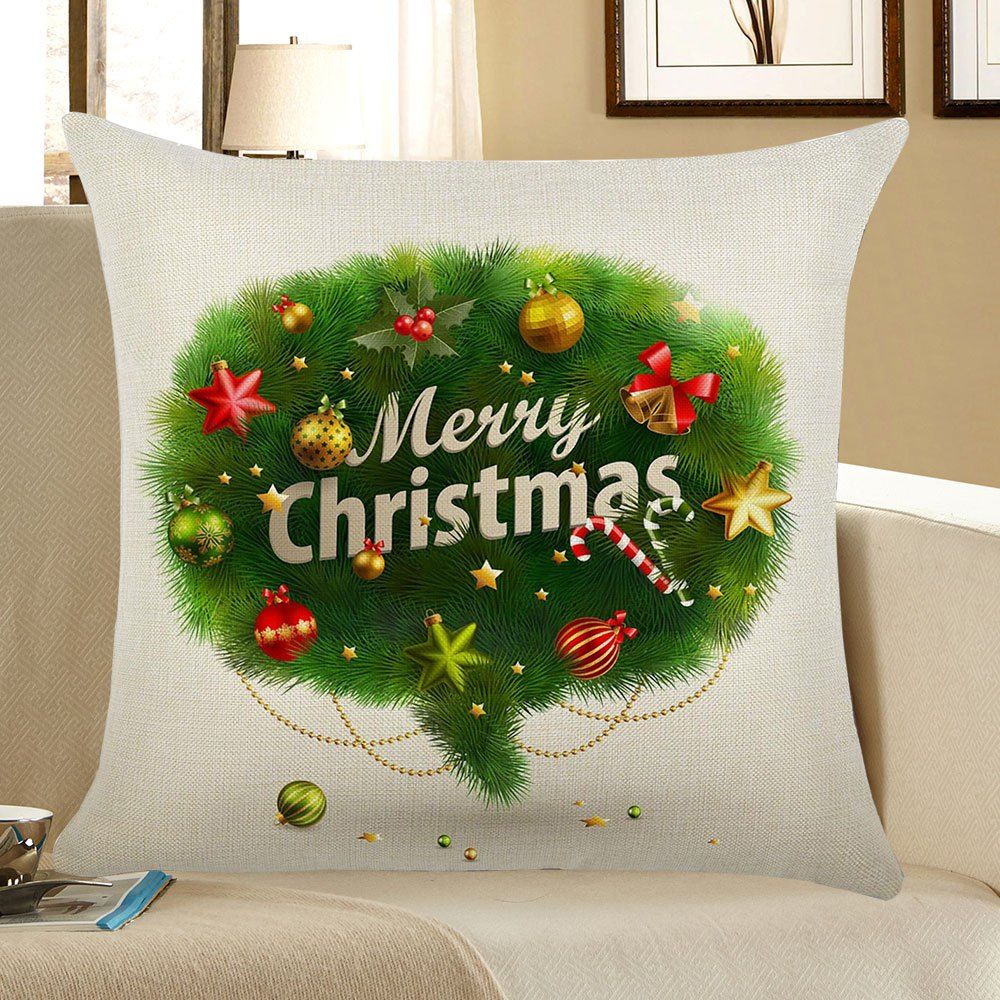 

Jingling Bell Pattern Linen Pillow Case, Green