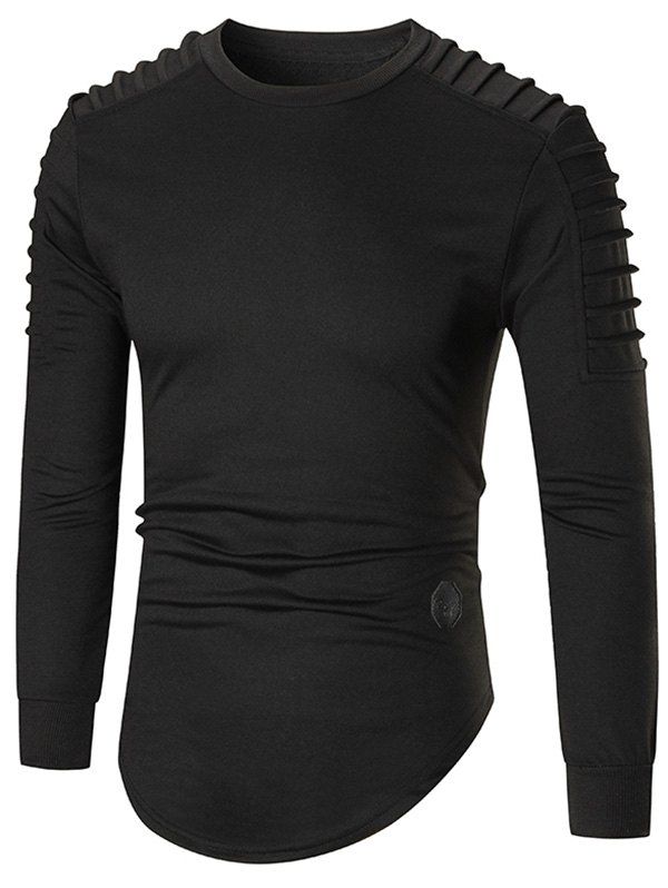 

Ruched Patched Curved Hem Long Sleeve T-shirt, Black