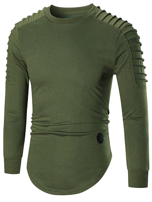 

Ruched Patched Curved Hem Long Sleeve T-shirt, Green
