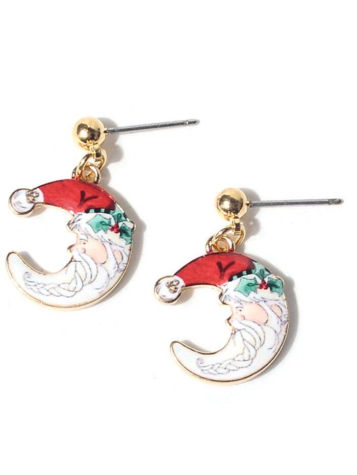 

Moon Christmas Santa Drop Earrings, White