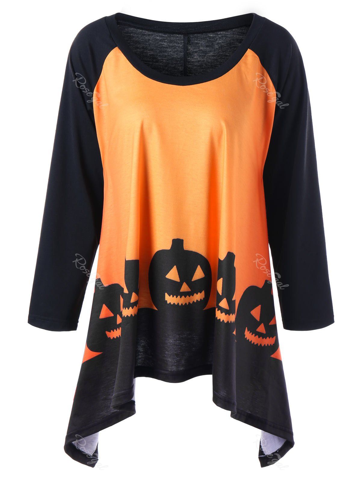 

Plus Size Halloween Two Tone Top, Orange yellow