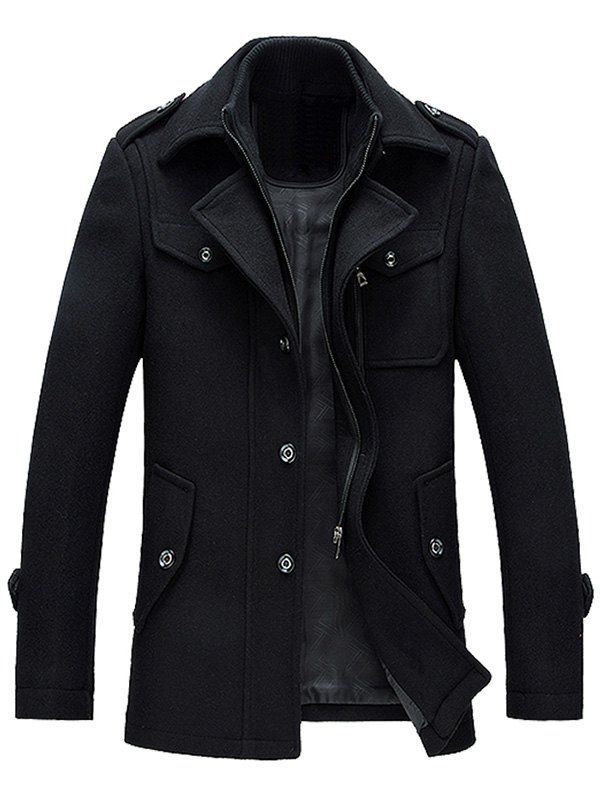 

Epaulet Design Faux Twinset Wool Blend Jacket, Black