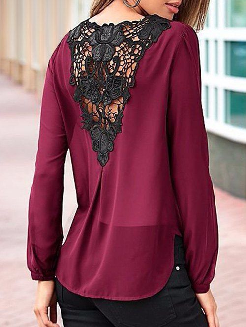 

Surplice Crochet Back Blouse, Wine red