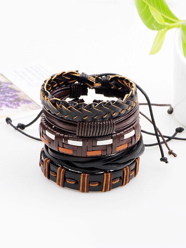

Faux Leather Woven Boho Layered Friendship Bracelets, Brown