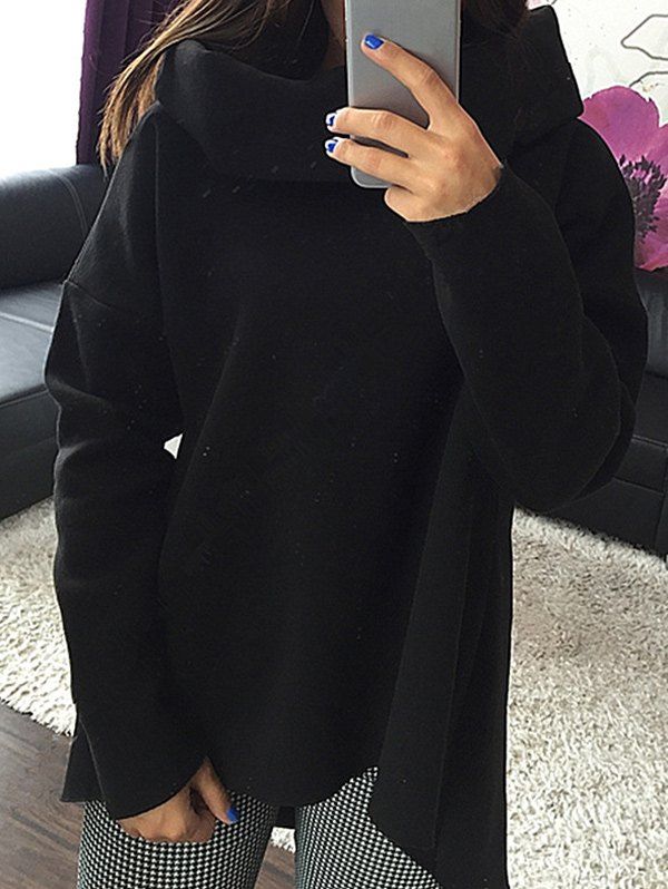 

Cowl Neck High Low Sweatshirt, Black