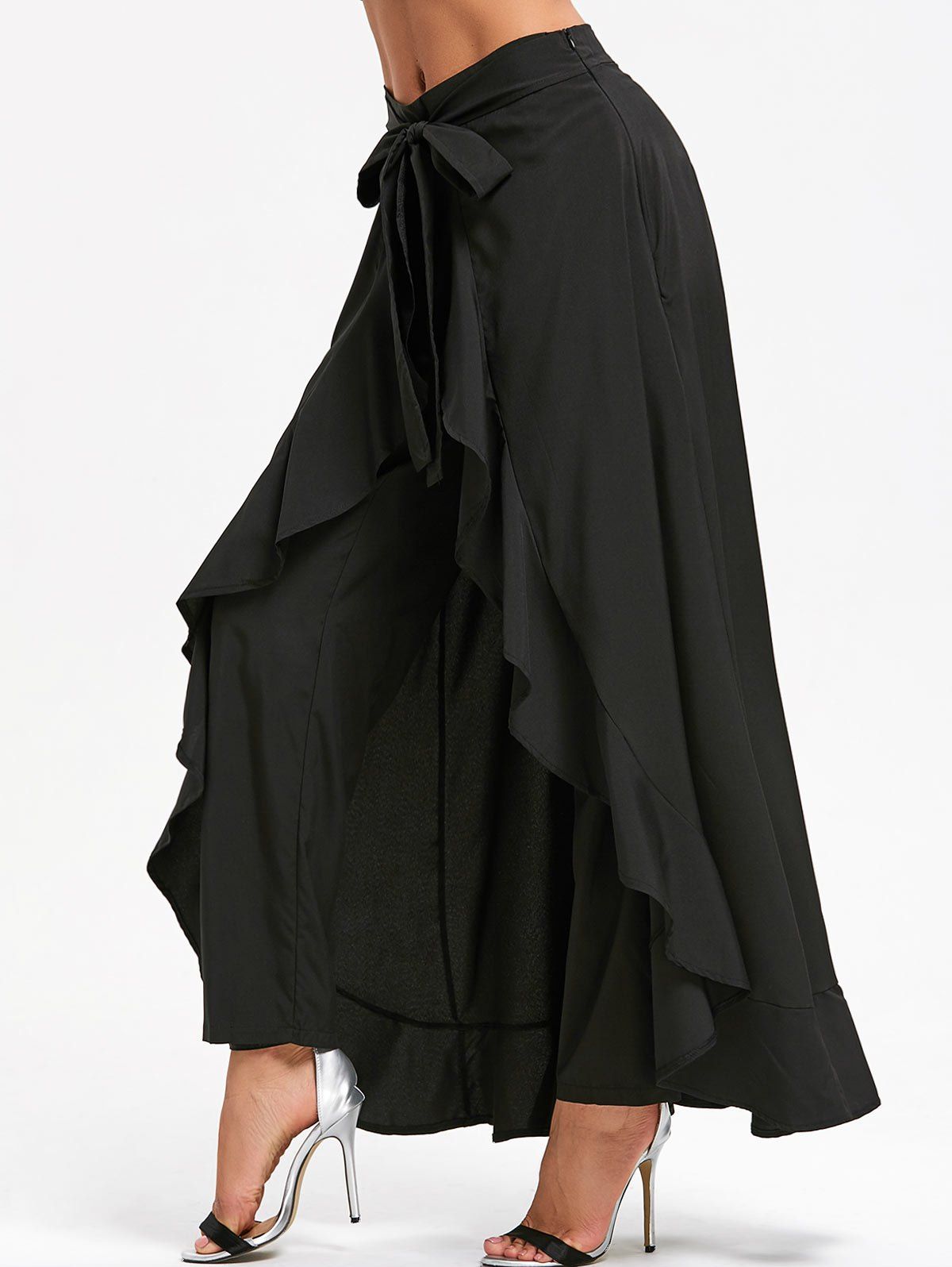 

Ruffle Tie Front Skirted Pants, Black
