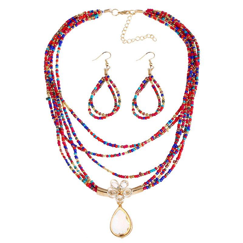 

Teardrop Flower Beaded Necklace and Earrings, Colormix