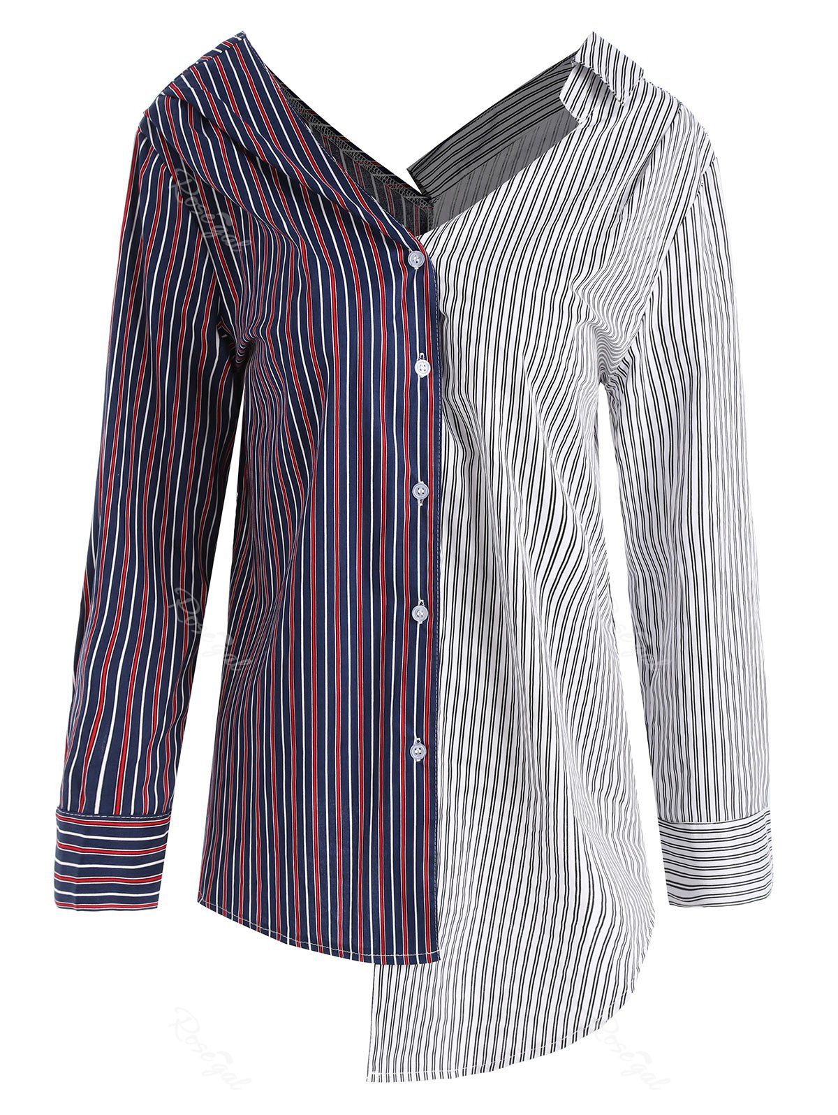 

Plus Size Contrast Striped Asymmetrical Blouse, Colormix