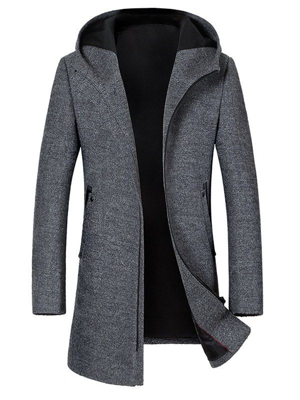 

Zip Up Hooded Wool Blend Coat, Gray