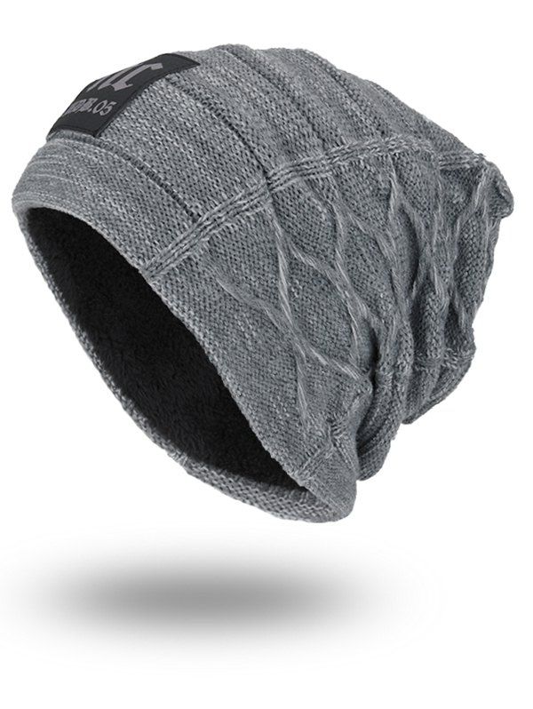 

Letters Label Double-Deck Thicken Knit Hat, Gray