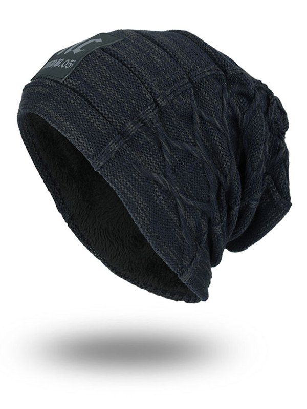 

Letters Label Double-Deck Thicken Knit Hat, Stone blue