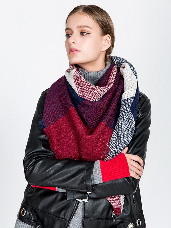 

Tartan Plaid Fringed Blanket Shawl Scarf, Wine red